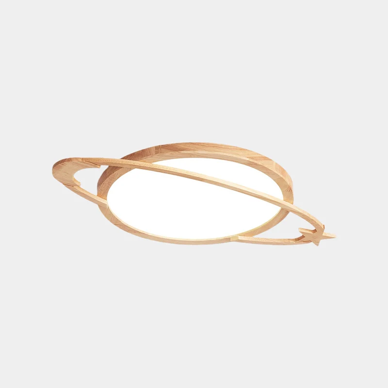 Flush Mount Ceiling Light Wood Planet Dimmable LED