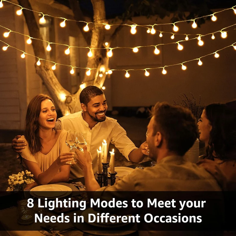 Lepro Lichterkette Kugeln 13M 100 LEDs, Partybeleuchtung Außen 8 Modi, ideale Strom Weihnachtsbeleuchtung für Innen Outdoor Balkon Garten Hochzeit Party Weihnachten Deko, Warmweiß Partylichterkette
