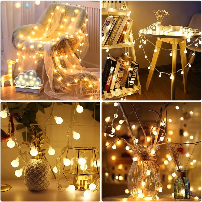 Lepro Lichterkette Kugeln 13M 100 LEDs, Partybeleuchtung Außen 8 Modi, ideale Strom Weihnachtsbeleuchtung für Innen Outdoor Balkon Garten Hochzeit Party Weihnachten Deko, Warmweiß Partylichterkette