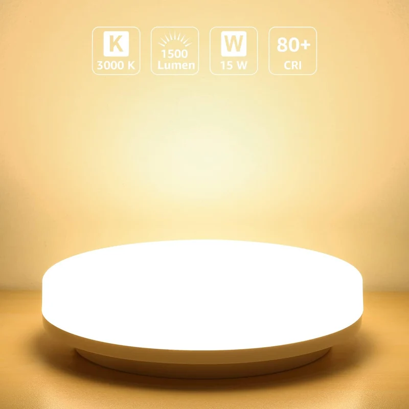 Lepro LED Deckenlampe 15W, LED Deckenleuchte IP54 Wasserfest, 3000K 1500LM Badezimmer Lampe, Rund Badlampe Decke, ideal für Bad Schlafzimmer Flur Küche Wohnzimmer Balkon, Warmweiß, Ø22cm