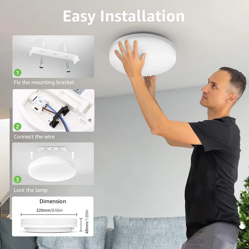 Lepro LED Deckenlampe 15W, LED Deckenleuchte IP54 Wasserfest, 3000K 1500LM Badezimmer Lampe, Rund Badlampe Decke, ideal für Bad Schlafzimmer Flur Küche Wohnzimmer Balkon, Warmweiß, Ø22cm