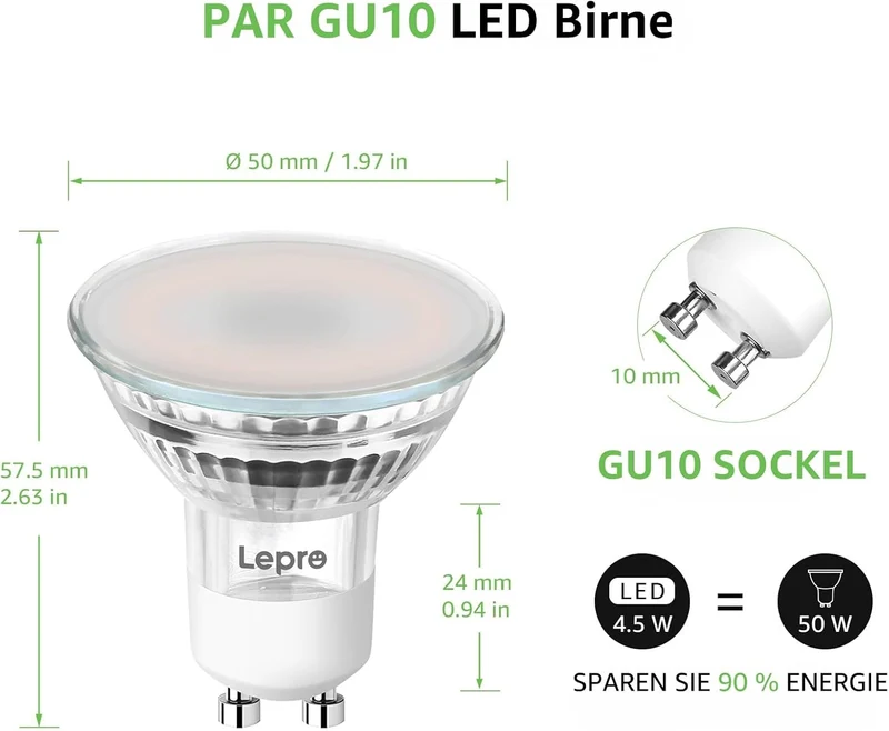 Lepro GU10 Smart Lampe, Wlan Alexa Glühbirnen, Wifi LED Leuchtmittel, 4 Pack (4.5W = 50W, Dimmbare Weiß 2700K-6500K per App oder Sprache), Kompatibel mit Alexa Echo, Google Home
