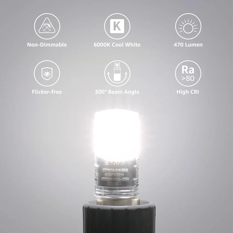 Lepro G9 LED Lampe, 3.8W 470 Lumen G9 Glühbirne, Kein Flackern und 6000k Kaltweiß G9 LED Leuchtmittel Birne Ersatz 40W G9 Halogenlampe, 300° Abstrahlwinkel, Nicht Dimmbar 5er Pack