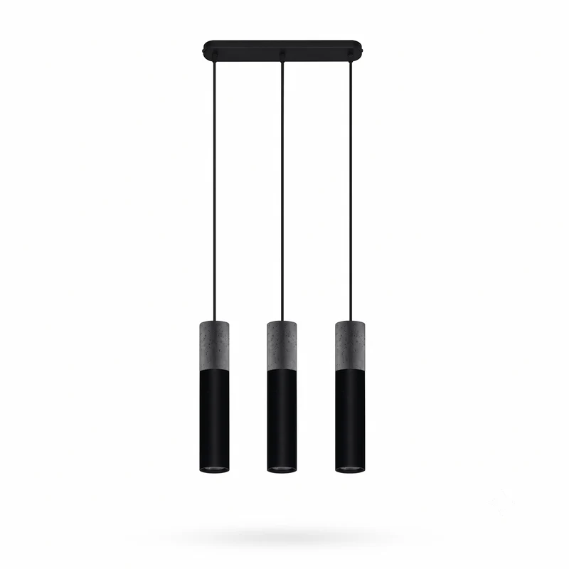 Industrielle schwarze Betonsuspension mit 3 Lichtern – Modell Neridio