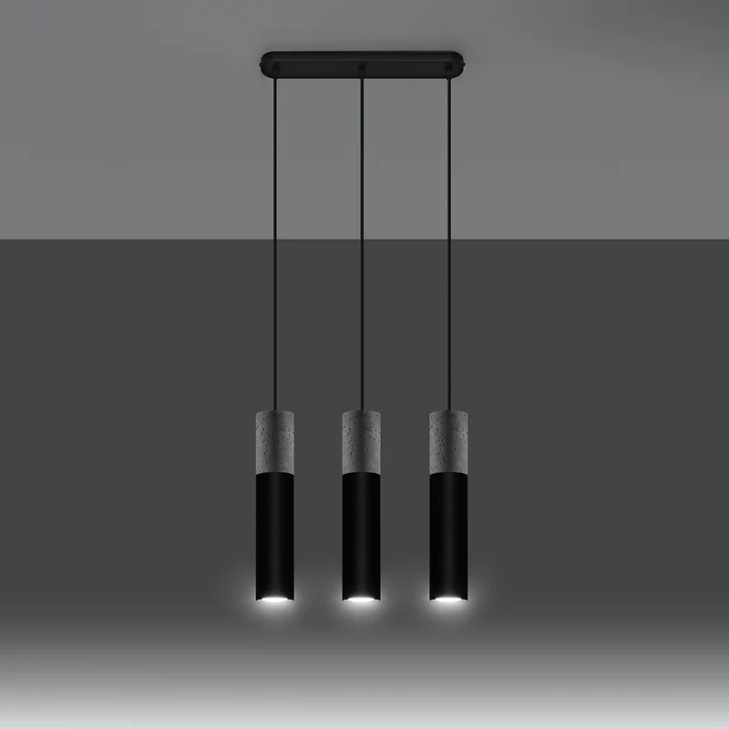 Industrielle schwarze Betonsuspension mit 3 Lichtern – Modell Neridio