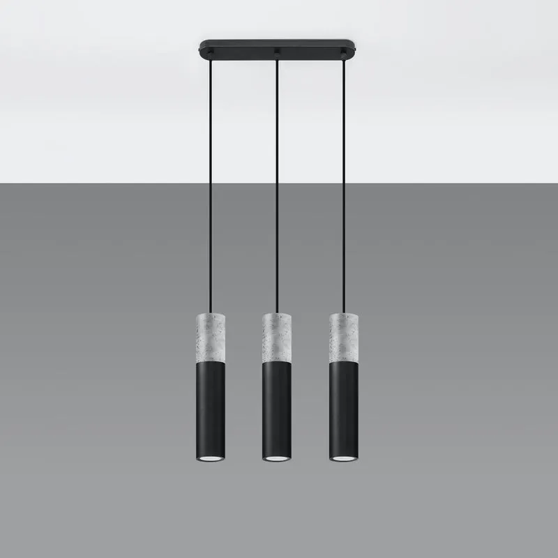 Industrielle schwarze Betonsuspension mit 3 Lichtern – Modell Neridio