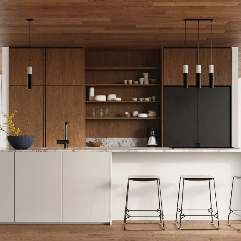 Industrielle schwarze Betonsuspension mit 3 Lichtern – Modell Neridio