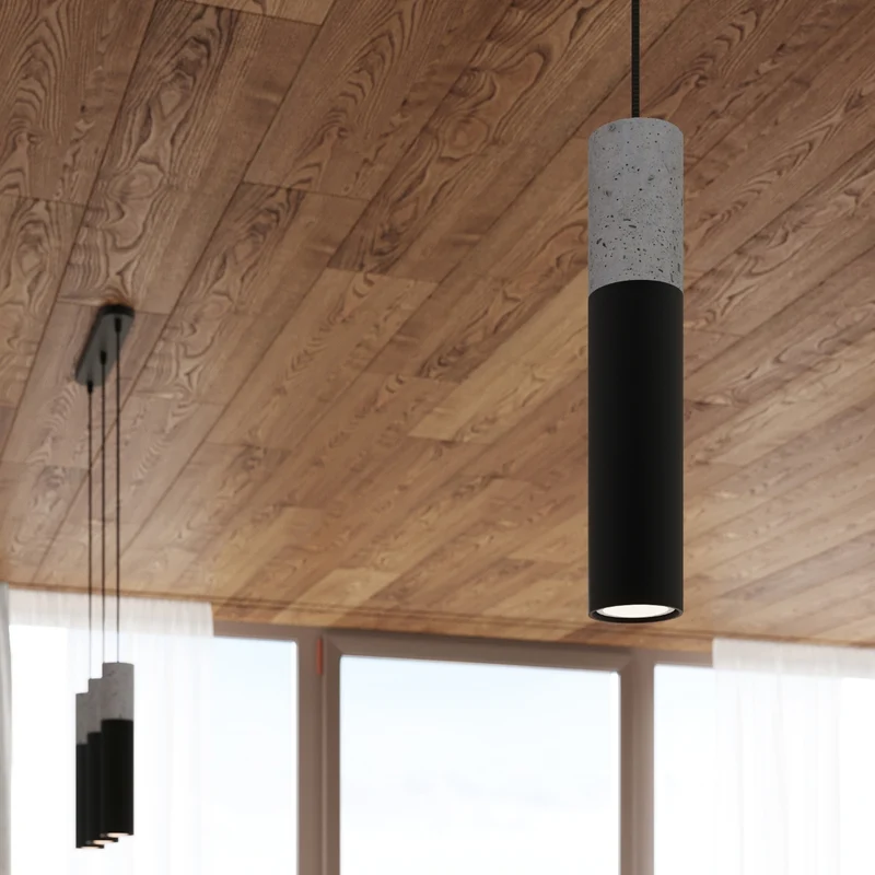 Industrielle schwarze Betonsuspension mit 3 Lichtern – Modell Neridio