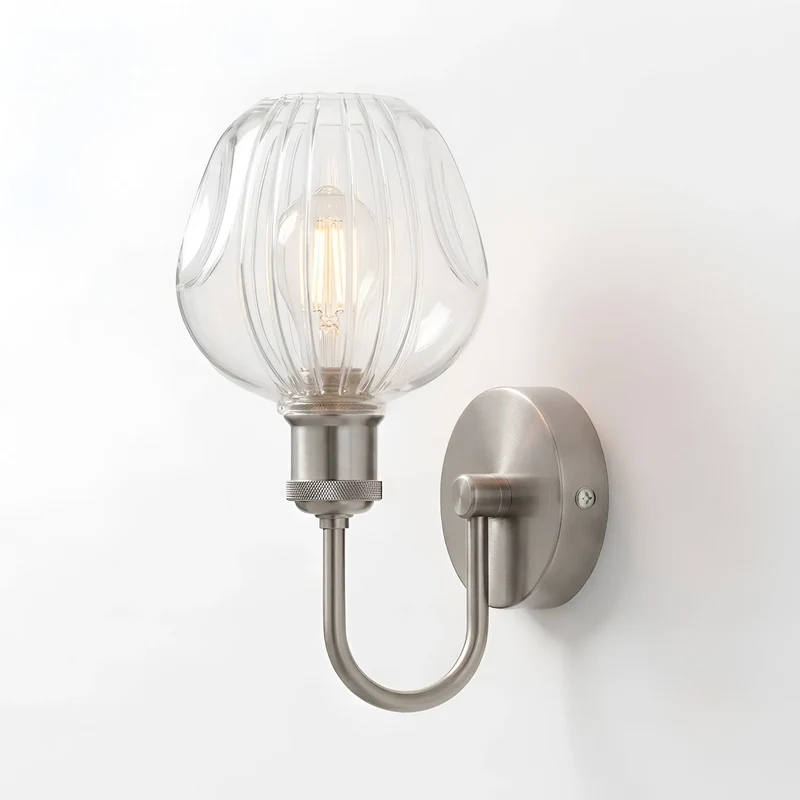 Vintage Wandleuchte E27 Glasschirm Chrom U Arm Innenlampe~4058