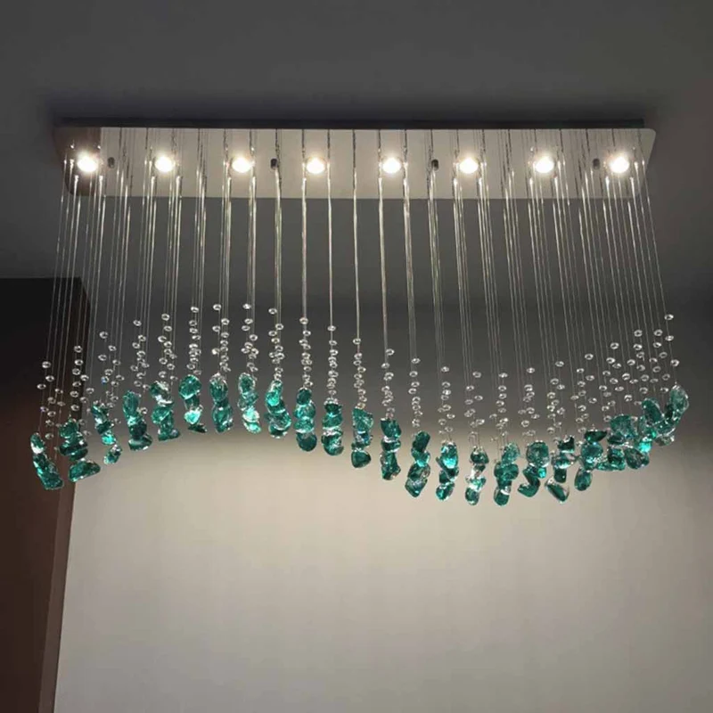 Green Chandelier Grand Long S-Shape LED Glass Drop