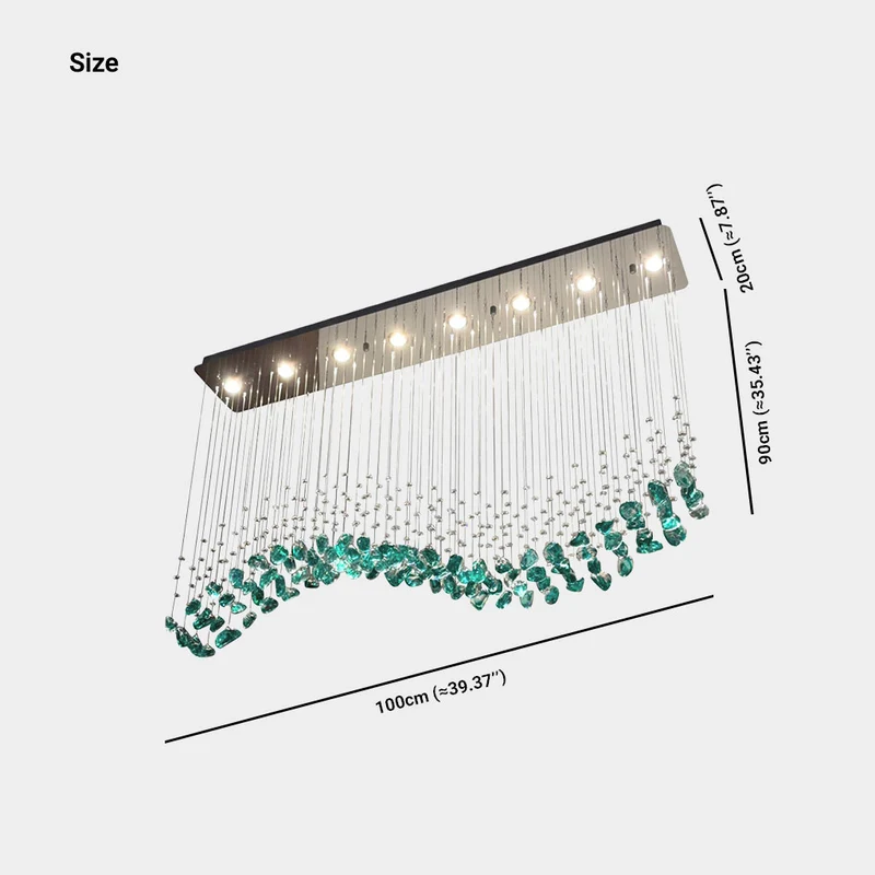 Green Chandelier Grand Long S-Shape LED Glass Drop