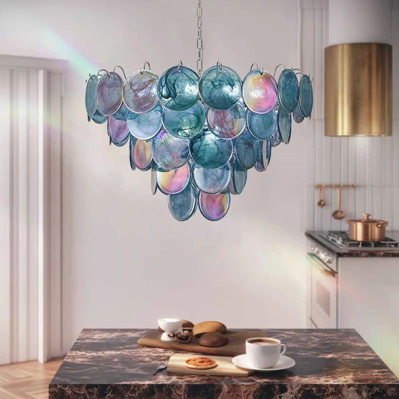 Chandelier Multi-Layer Cluster Murano Glass Disc, 3 Colors