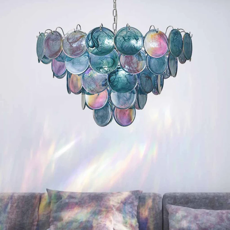Chandelier Multi-Layer Cluster Murano Glass Disc, 3 Colors