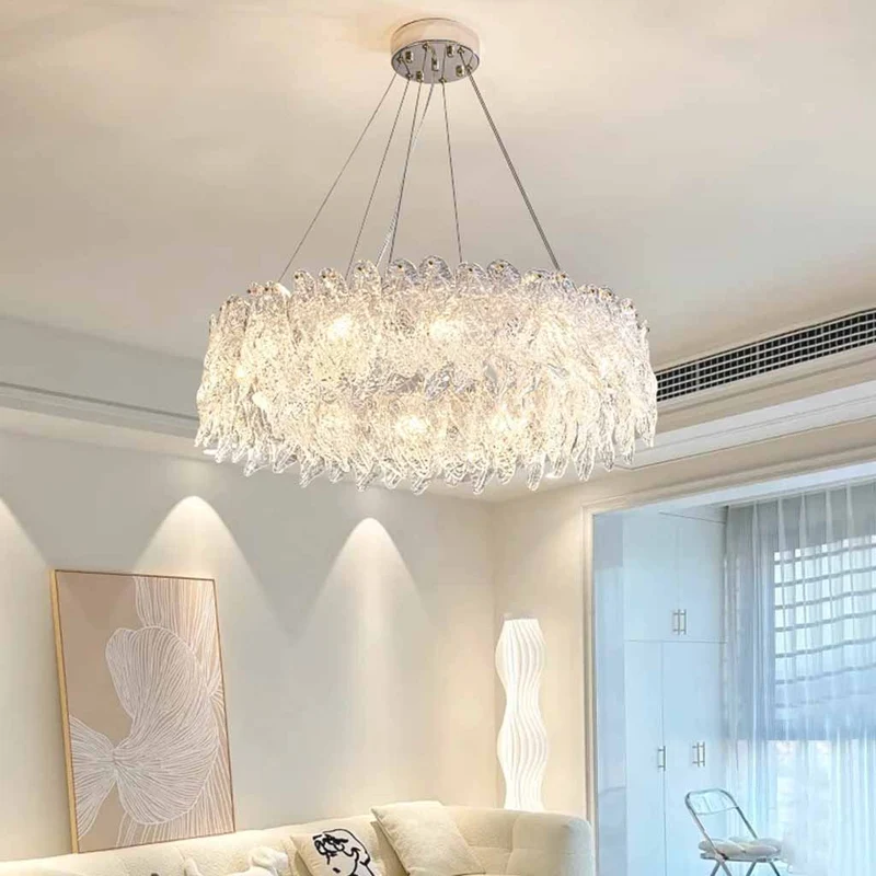 Pendant Light Chandelier Luxury Frosted Glass Leaf