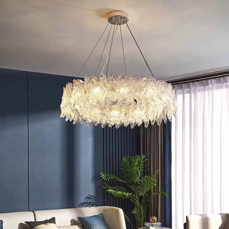 Pendant Light Chandelier Luxury Frosted Glass Leaf