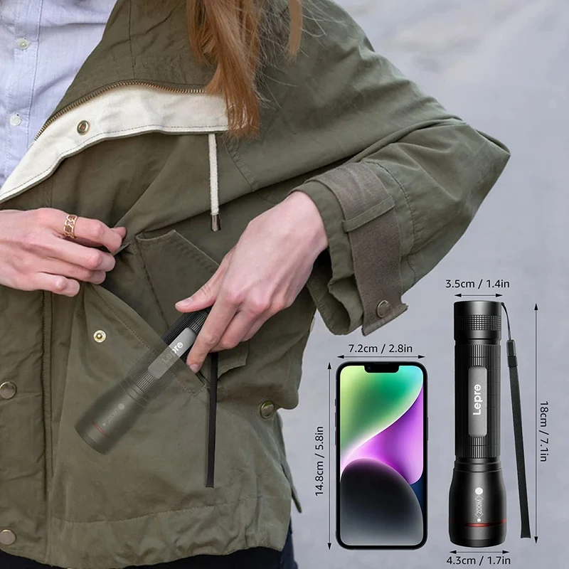 Lepro LED Taschenlampe Extrem Hell, OSRAM LE3000 P9 Batteriebetriebene Taschemlampen, IPX4 Wasserdicht Zoombare Handlampe mit 5 Modi, für Camping, Outdoor, Wandern, 4 AA Batterien(nicht enthalten)