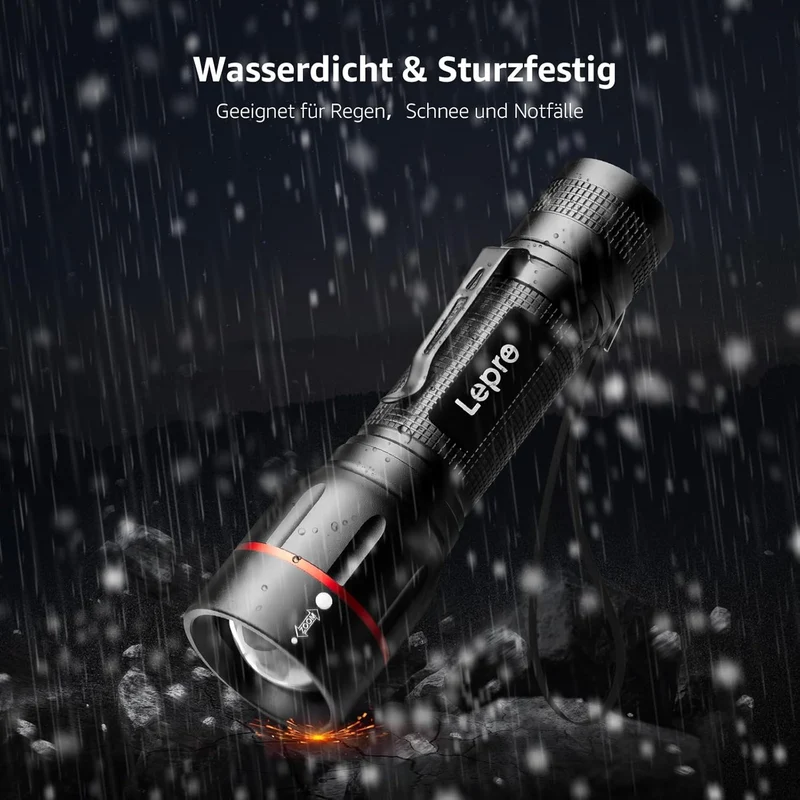 Lepro LED Taschenlampe, LE2050 Extrem Hell Mini Taschenlampen mit Clip, Zoombare Camping batteriebetrieben Flashlight mit 5 Modi, Wasserdicht Torch Light für Outdoor, Wandern, Geschenk, Notfall