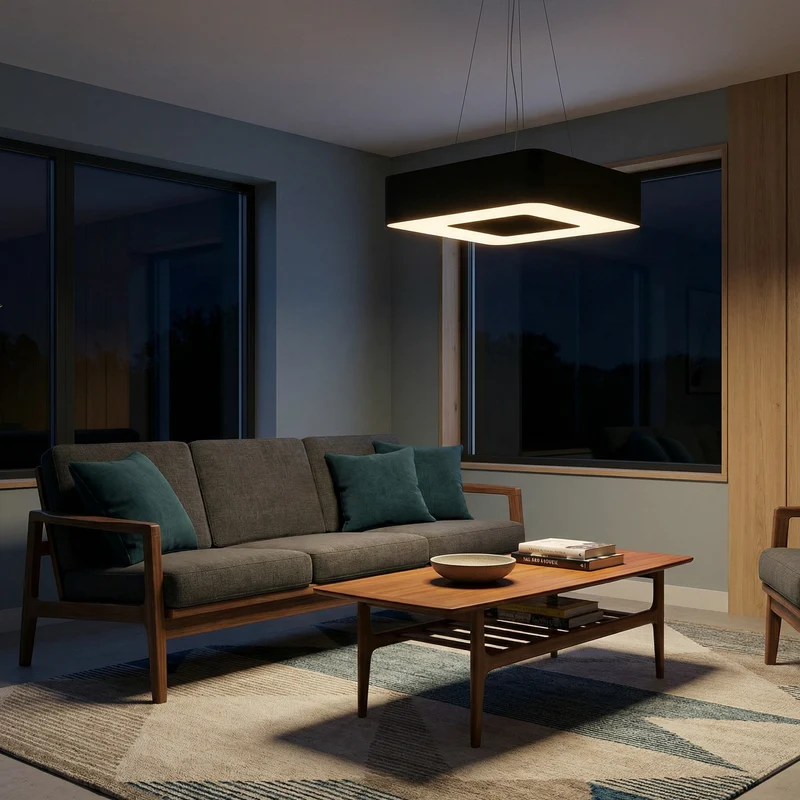 Minimalistischer schwarzer quadratischer Kronleuchter für das Wohnzimmer – Modell Eraphis