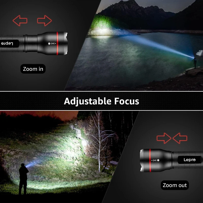 Lepro LED Taschenlampe, LE2000 Extrem Hell Klein Taschenlampen Batteriebetrieben mit 5 Modi, Zoombare Camping Handlampe, wasserdichte praktische Flashlight für Outdoor, Wandern, Angeln, Gassigehen