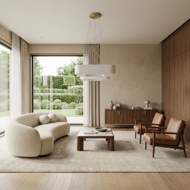 Quadratischer Kronleuchter aus weißem Stoff für das Wohnzimmer – Modell Orphéale