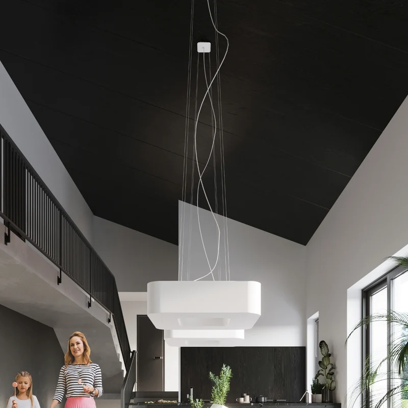 Quadratischer Kronleuchter aus weißem Stoff für das Wohnzimmer – Modell Orphéale