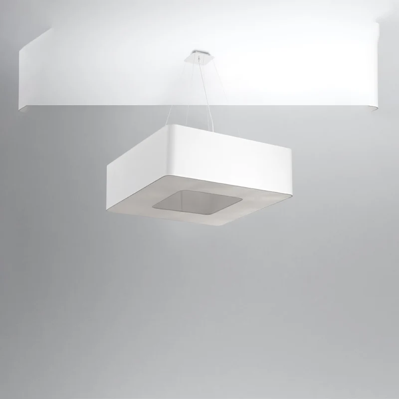 Quadratischer Kronleuchter aus weißem Stoff für das Wohnzimmer – Modell Orphéale