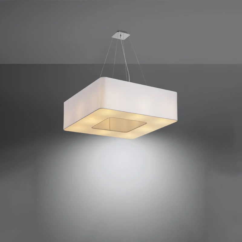 Quadratischer Kronleuchter aus weißem Stoff für das Wohnzimmer – Modell Orphéale