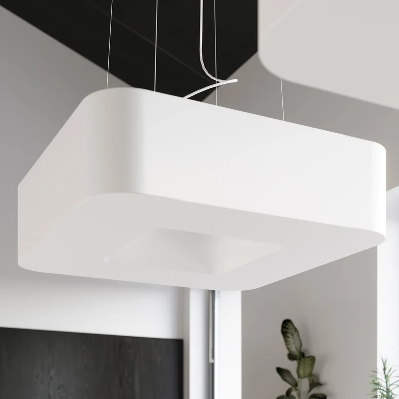 Quadratischer Kronleuchter aus weißem Stoff für das Wohnzimmer – Modell Orphéale