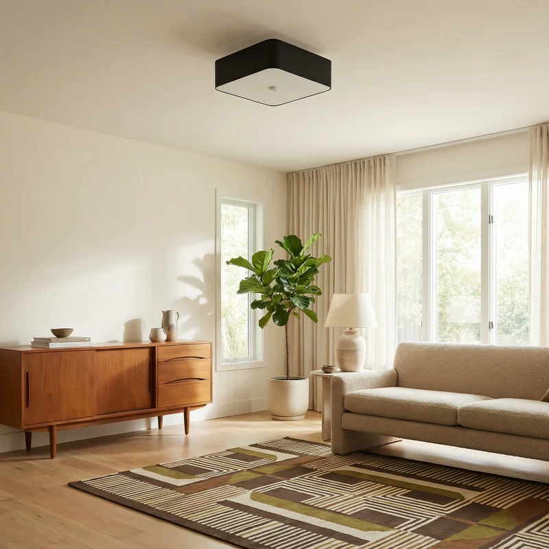Quadratische Deckenleuchte aus weißem Stoff für Wohnzimmer – Orféal