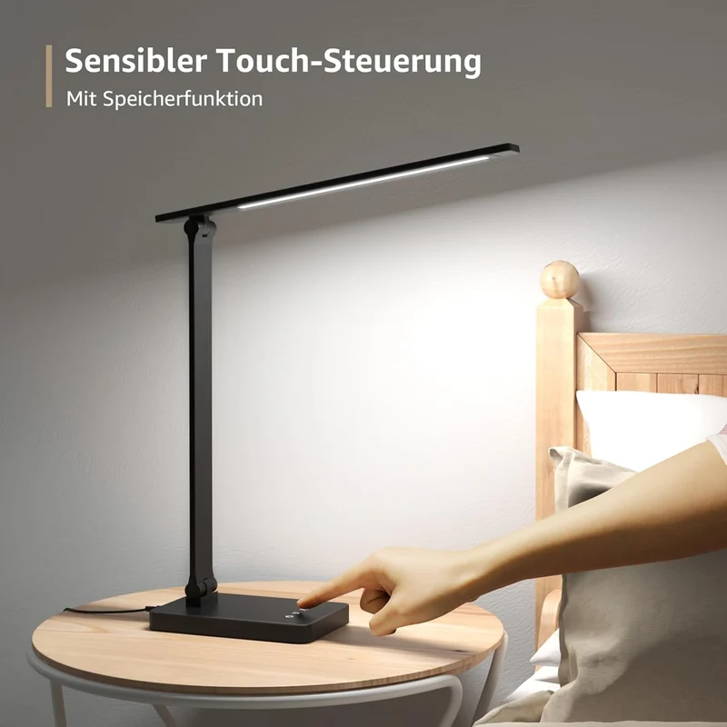 Lepro Schreibtischlampe, LED Tischlampe Dimmbar, Nachttischlampe 750LM 3 Farben und 5 Helligkeitsstufen, Tageslichtlampe, Tischleuchte, Schreibtisch Lampe für Kinder, Büro, Kunststoff, Schwarz
