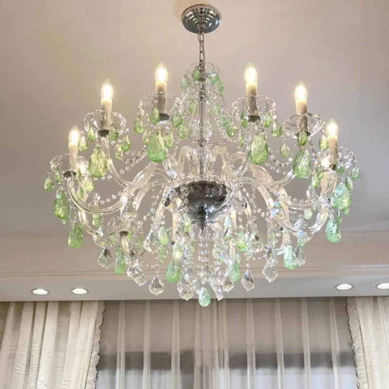 Chandelier French Candle Apple Green Glass Crystal