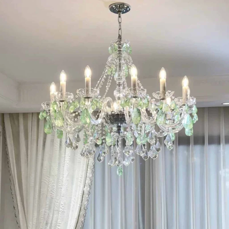 Chandelier French Candle Apple Green Glass Crystal