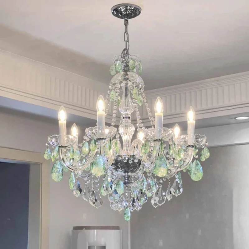 Chandelier French Candle Apple Green Glass Crystal