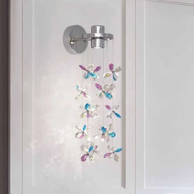 Wall Sconce Romantic Colored Crystal Flower Drop LED