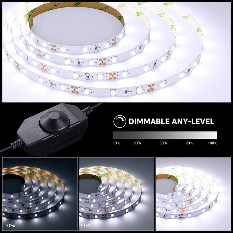 Lepro LED Strip Kaltweiß 5M, LED Streifen Kaltweiss 6000K Dimmbar, 300 LEDs, 12V Selbstklebend, IP20 LED Band, Weiß Flexible DIY Leiste, LED Lichtband Kette mit Netzteil für Innen Küche Dekoration