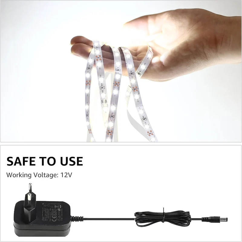 Lepro LED Strip Kaltweiß 5M, LED Streifen Kaltweiss 6000K Dimmbar, 300 LEDs, 12V Selbstklebend, IP20 LED Band, Weiß Flexible DIY Leiste, LED Lichtband Kette mit Netzteil für Innen Küche Dekoration