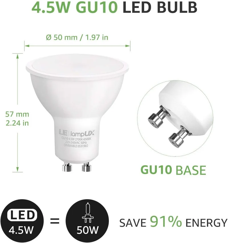 Lepro 4.5W Smart GU10 LED Lampen, Warmweiß und Kaltweiß, Dimmbar LED Leuchtmittel, WLAN LED Birnen, Ersatz für 50W Halogenglühlampe, kompatibel mit Alexa und Google Home, Kein Gateway erforderlich