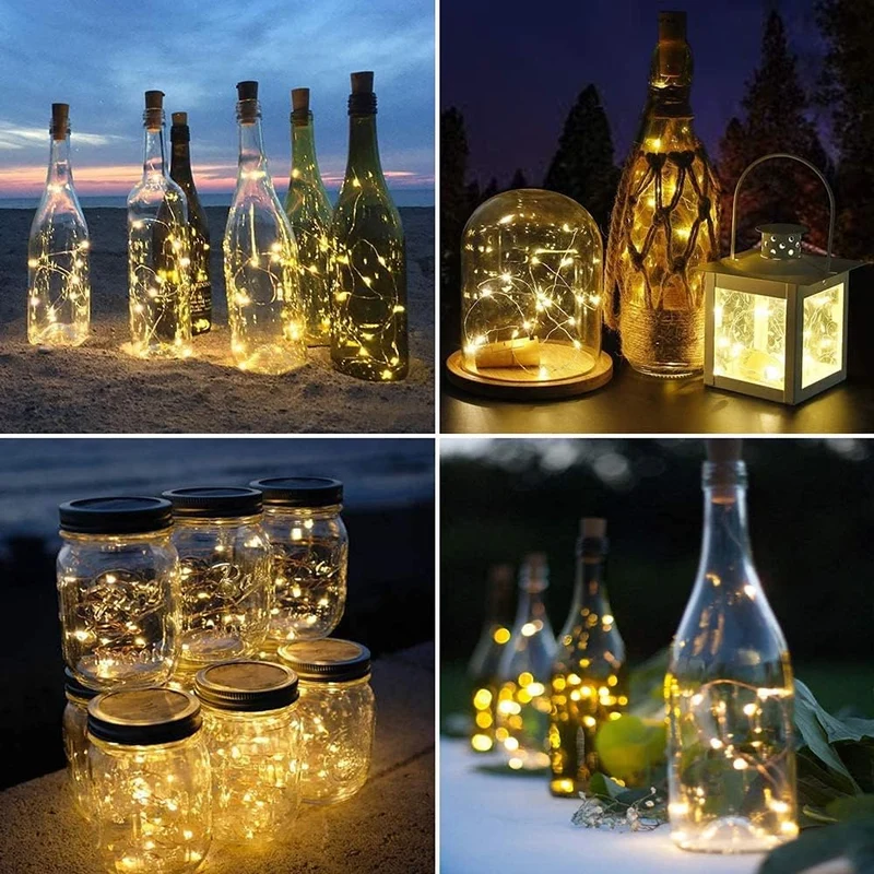 LE Flaschenlicht, 20 LEDs Weinflaschen Lichterkette, 8 Stück 2M Batteriebetrieben Flaschenlichterkette mit Kork, Kupferdraht Lichterketten für Zimmer Außen Innen Weihnachten Party Deko, Warmweiß