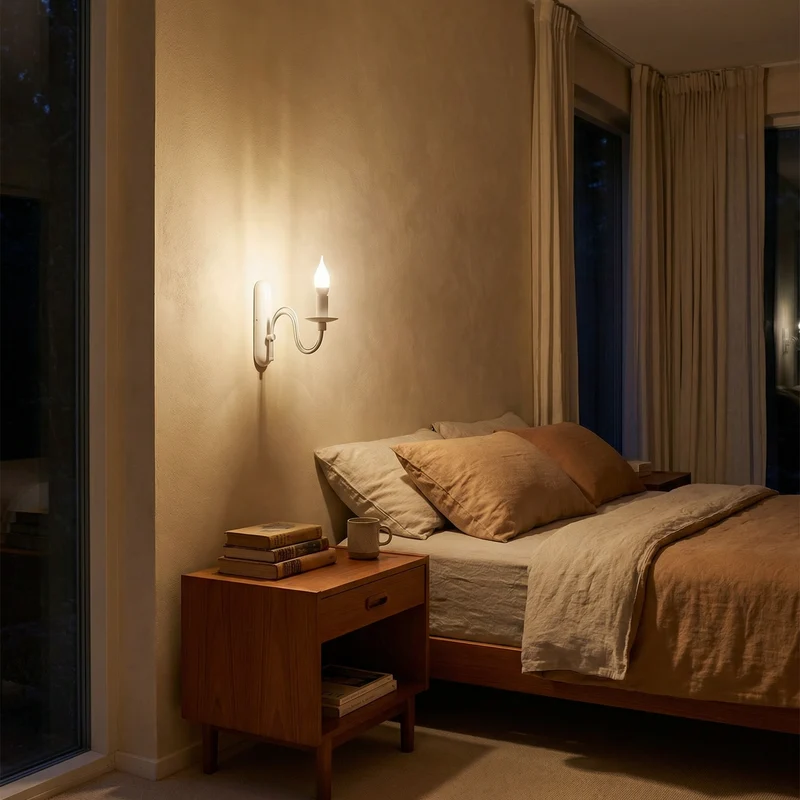 Moderne Wandleuchte aus weißem Stahl mit Kerzenhalter-Design – Modell Asterwyn