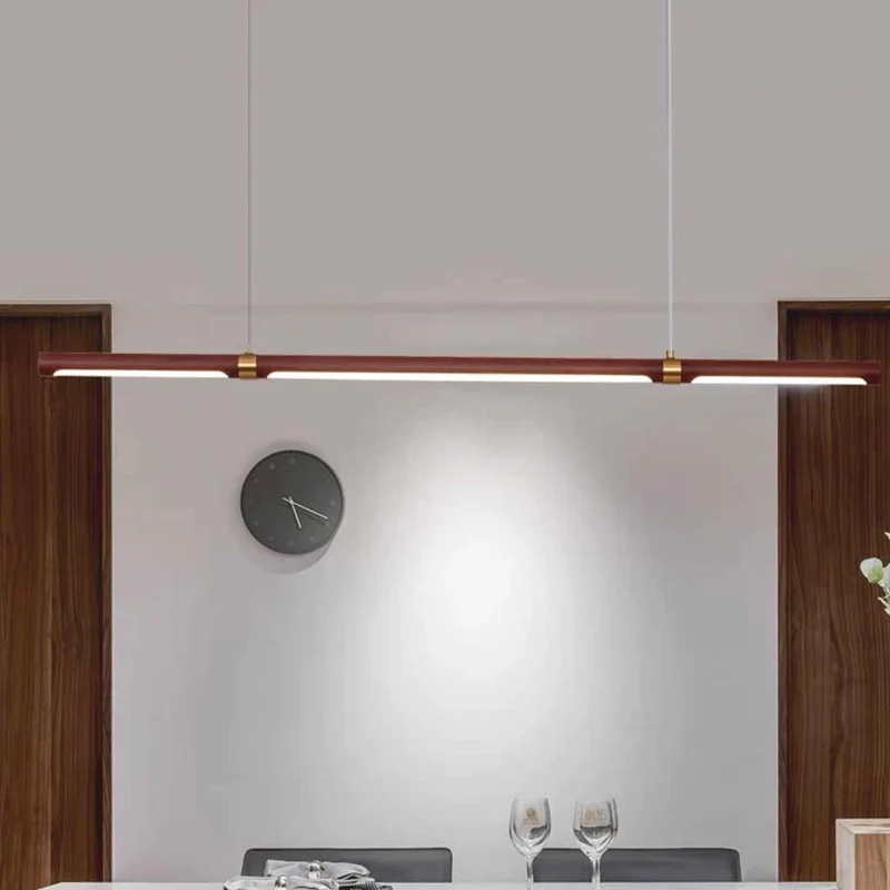 Pendant Light Minimalist Long Linear LED, Walnut Color
