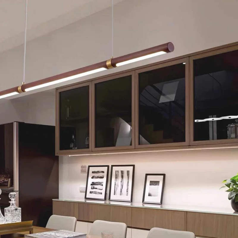 Pendant Light Minimalist Long Linear LED, Walnut Color