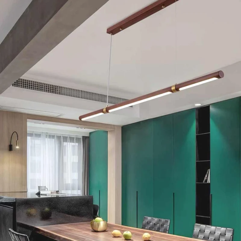 Pendant Light Minimalist Long Linear LED, Walnut Color