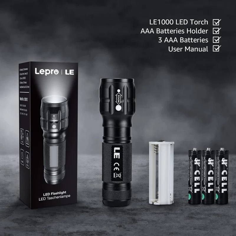 LE LED Taschenlampe Klein, LE1000 Extrem Hell Zoombare Mini Taschenlampen Batteriebetrieben für Kinder, Tragbare Flashlight, Wasserdichte Torch, Handlampe für Camping, Outdoor, Wandern, Notfälle