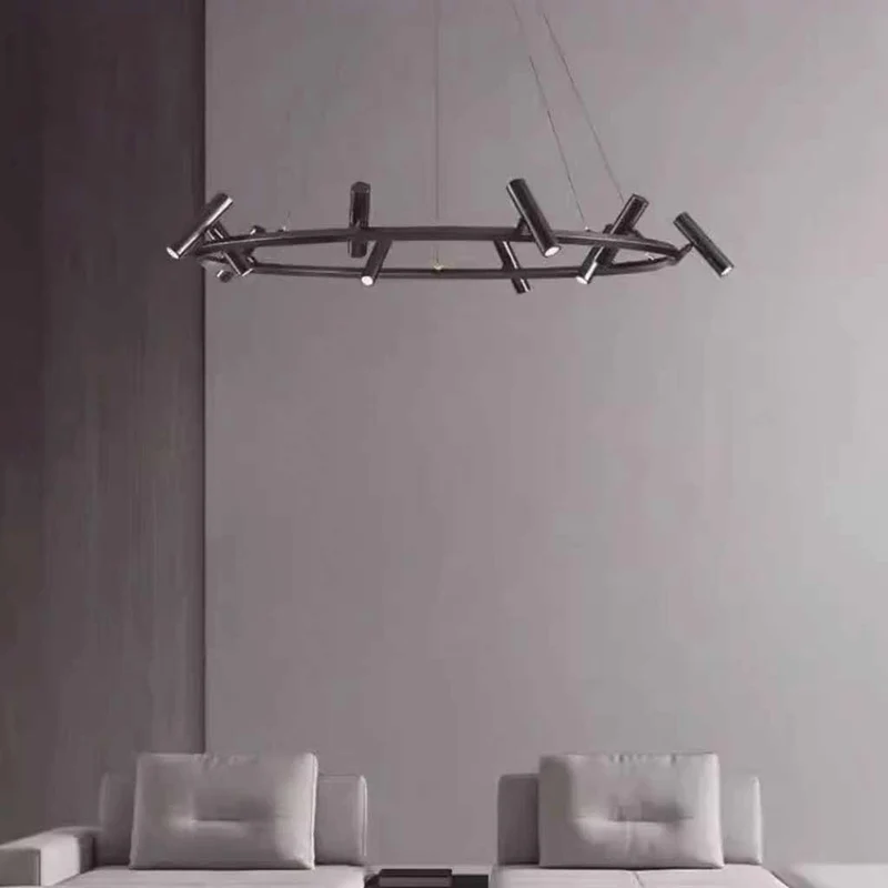 LED Ring/Linear Chandelier with Rotating Spotlights, Black