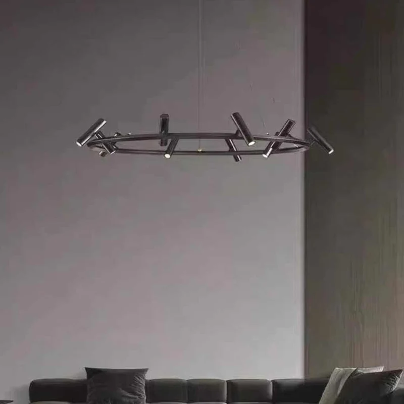 LED Ring/Linear Chandelier with Rotating Spotlights, Black