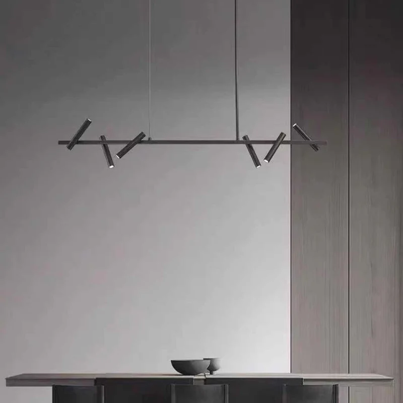 LED Ring/Linear Chandelier with Rotating Spotlights, Black
