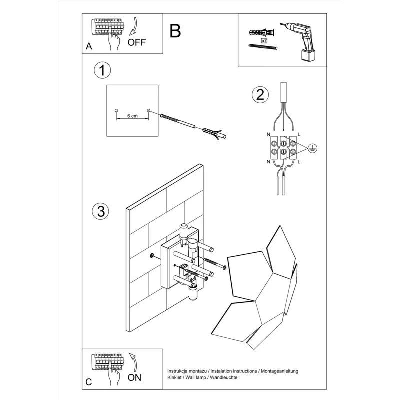 Wandleuchte modernes schwarzes Stahl-Wohnzimmer - Modell Noxara