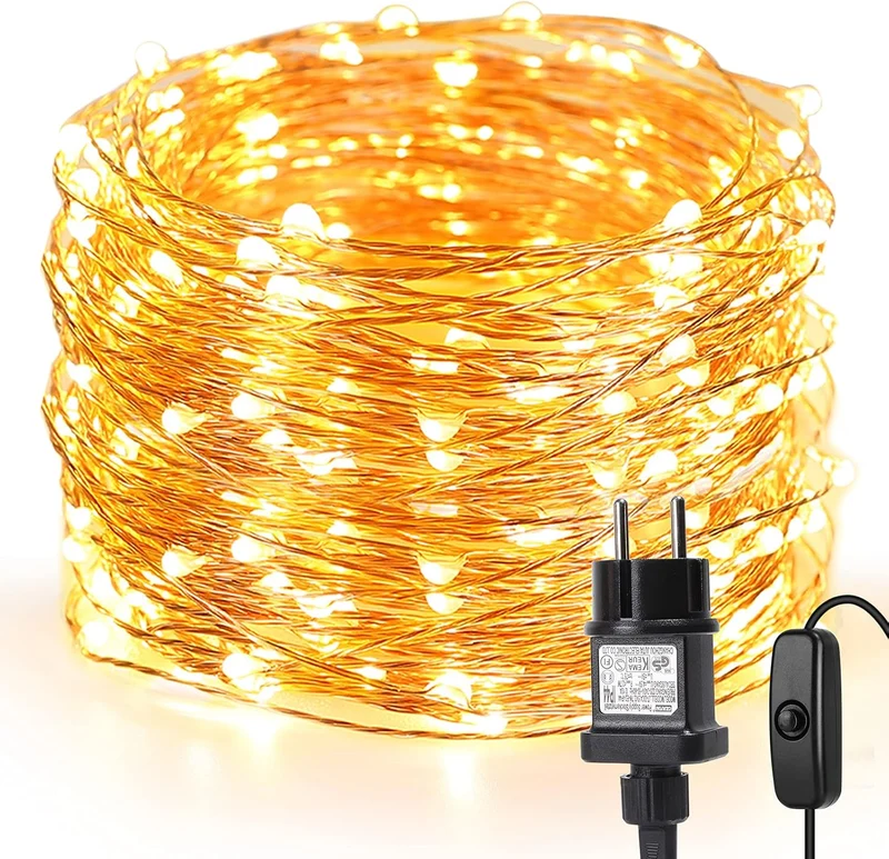 LE 20M LED Lichterkette Draht aus Kupferdraht, 200 LEDs, Wasserdicht IP65, Strombetrieben mit Stecker, Ideale Weihnachtsbeleuchtung für Außen, Innen, Zimmer, Party, Hochzeit Deko usw. Warmweiß