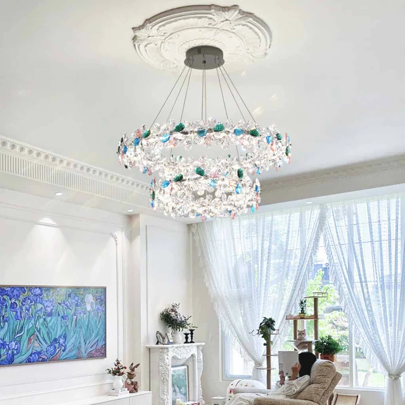 Chandelier French Round / S-Shape Colored Crystal