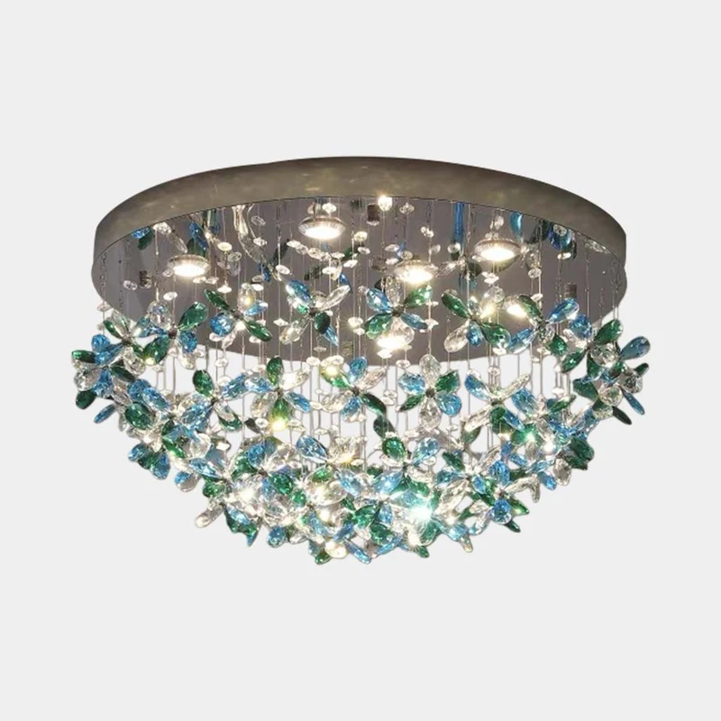 Pendant Ceiling Light Floral Green & Blue Crystal LED